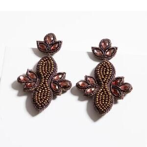 Lori Weitzner Pomona Earrings Golen Rose Hand Stitched to Cloth Surface Beads